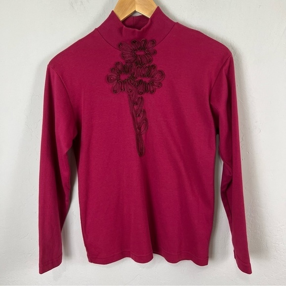 Vintage Adolfo Sport Burgundy Red 3D Ribbon Flower Mock Shirt Size Small‎ - Picture 4 of 13